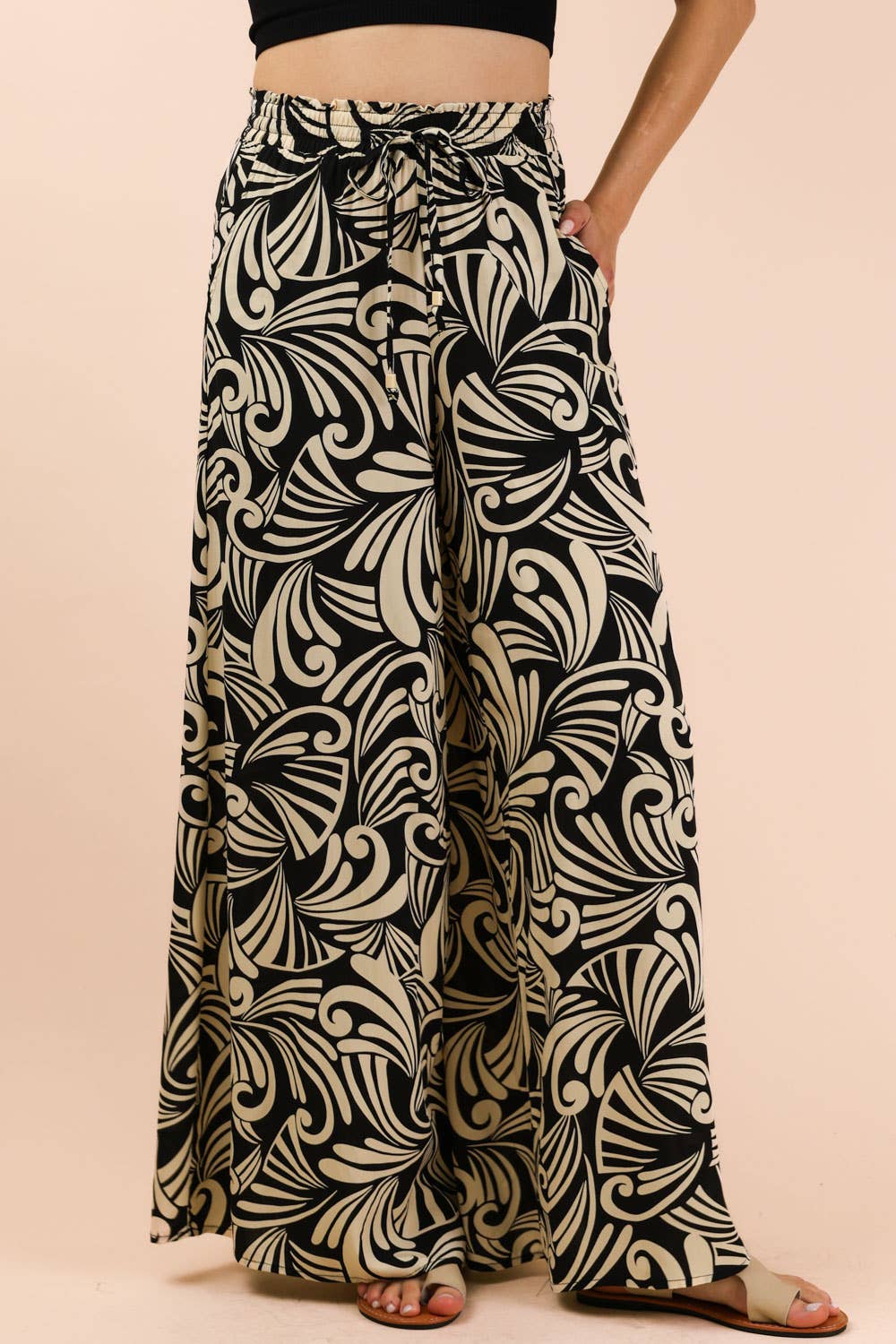 NP70715 - Printed Wide Leg Long Pants