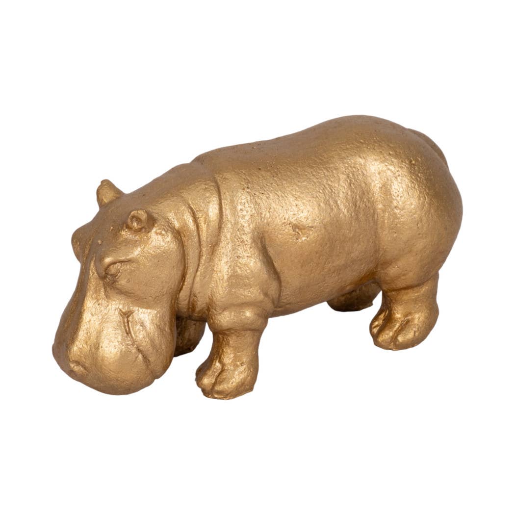 Decorative Figurine - Gold Ceramic Hungry Hippo, 8 in.