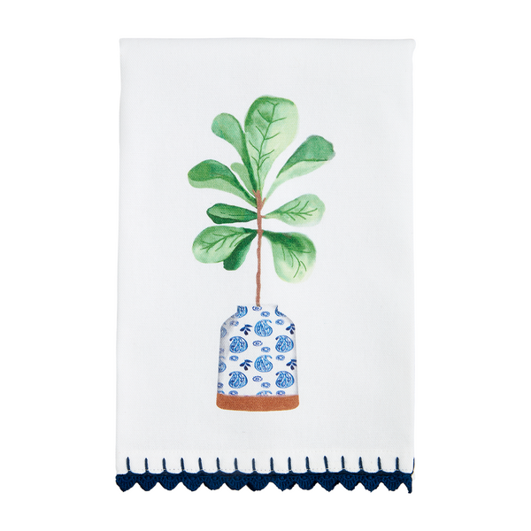 Potted Plant Towels with Blue Crochet Trim - 3 Styles