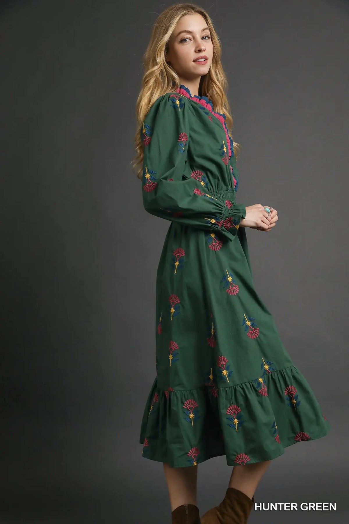 Boho Floral Embroidered  Dress