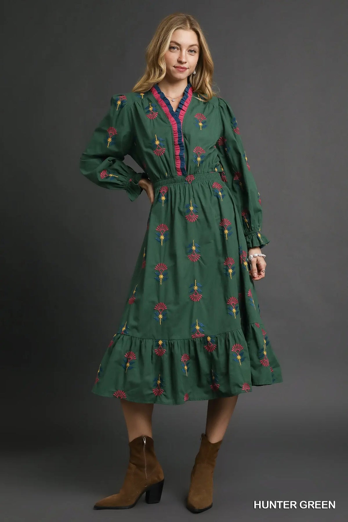 Boho Floral Embroidered  Dress