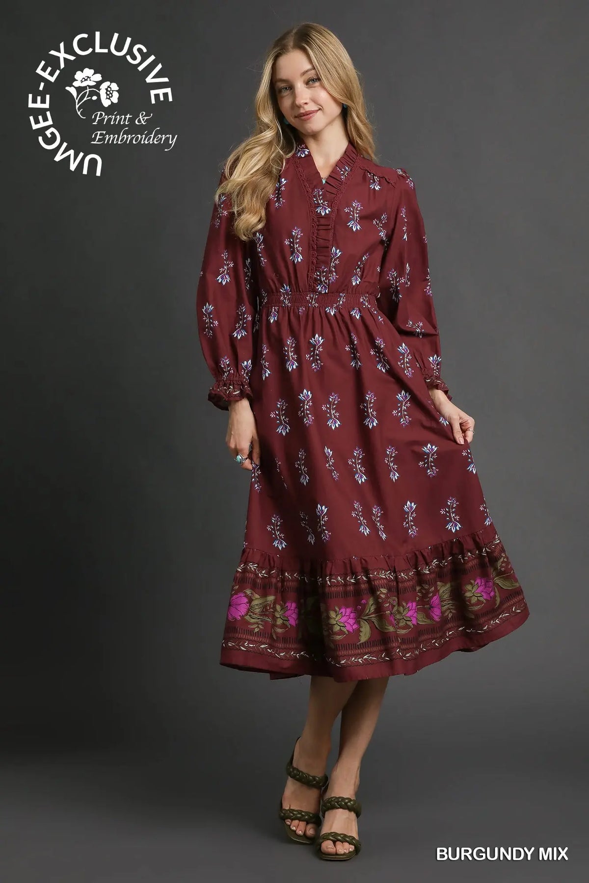 Floral Maxi Dress with Smocked Waist & Ruffle Trim