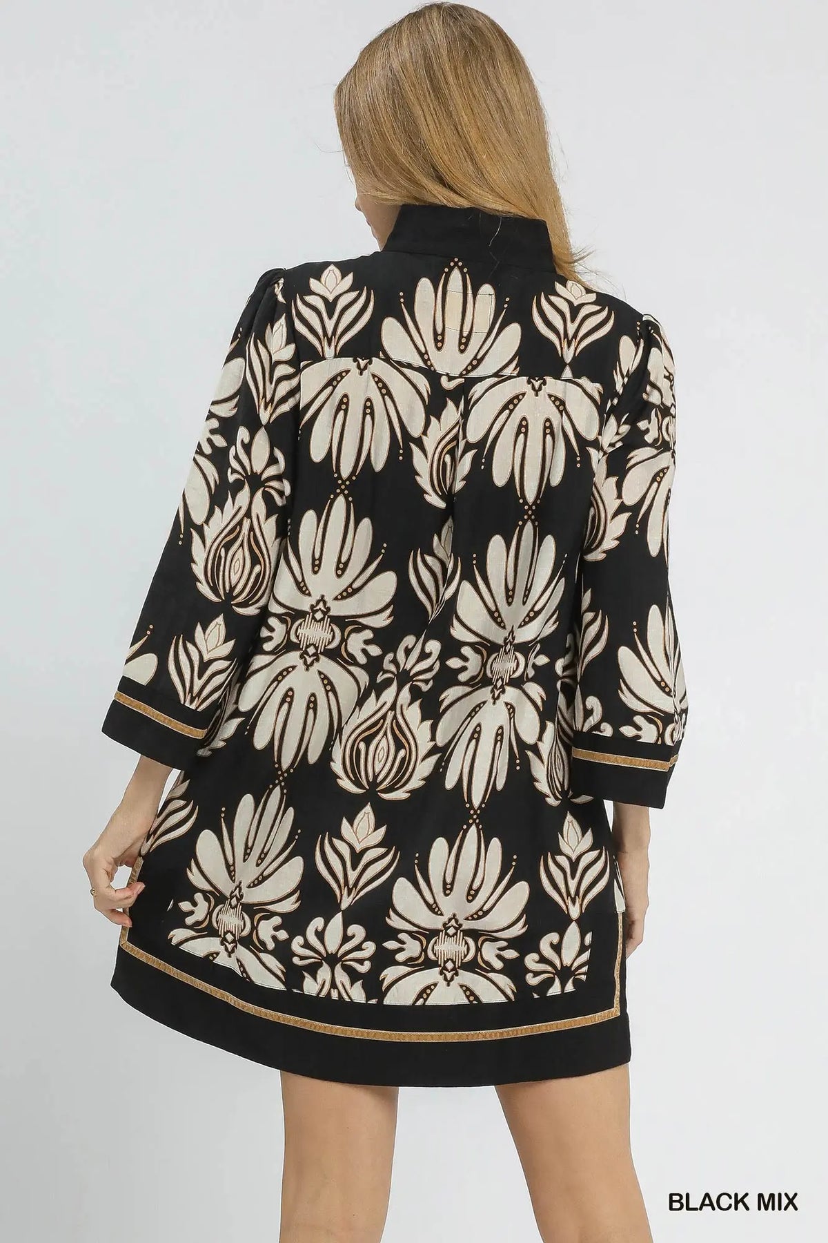 Baroque Floral Tunic Top with Gold Trim