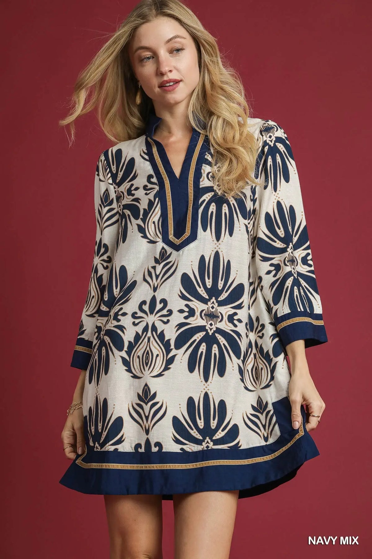 Baroque Floral Tunic Top with Gold Trim