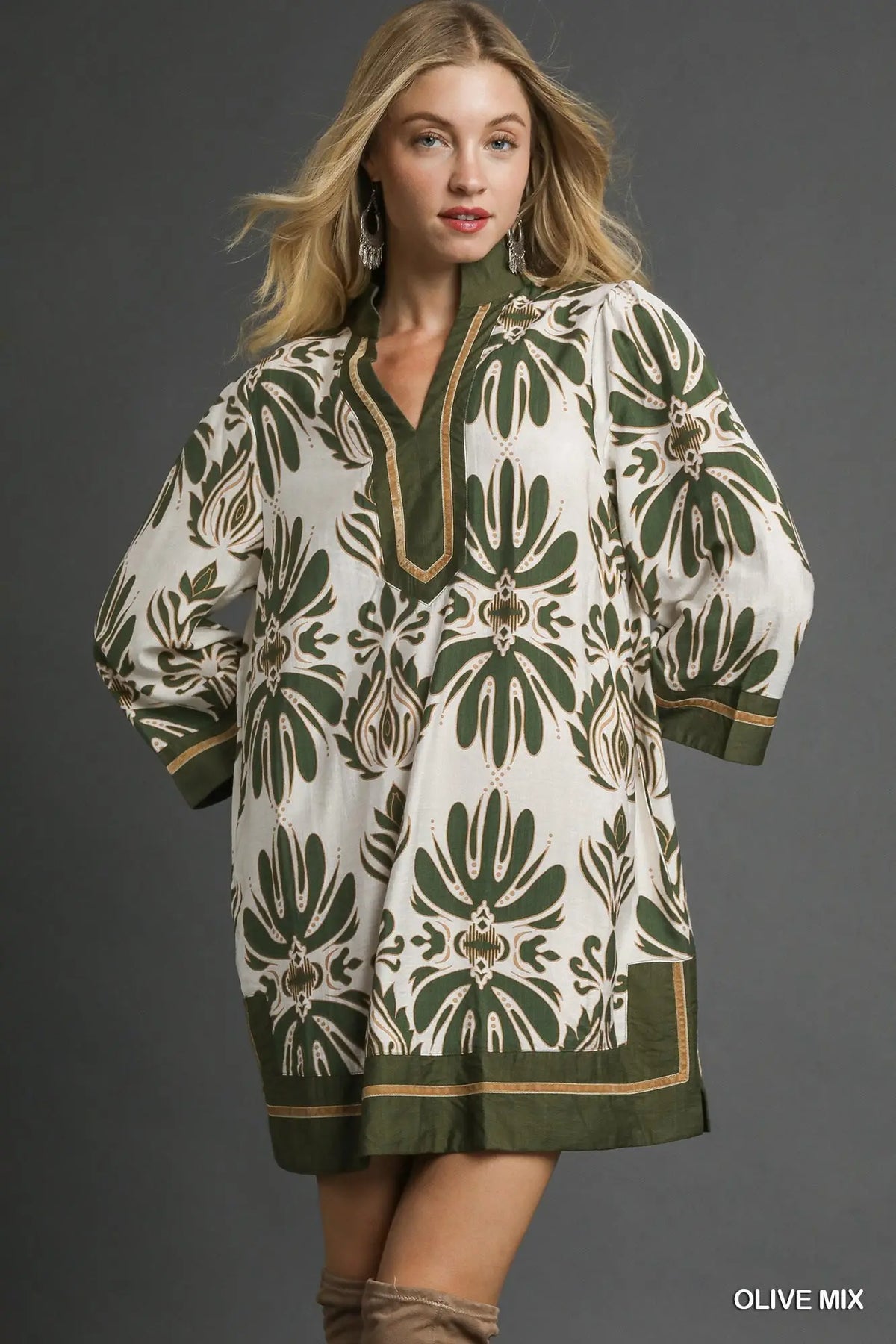 Baroque Floral Tunic Top with Gold Trim