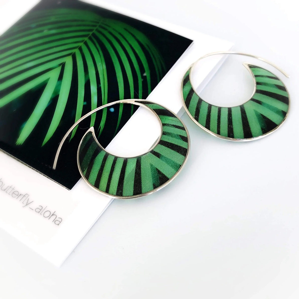 Green Palm Leaf Hoop Earrings
