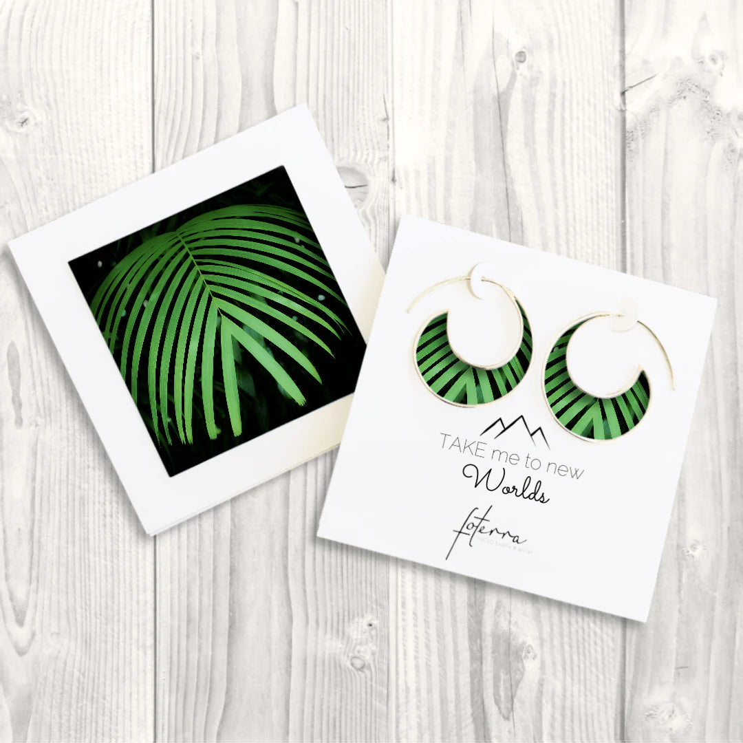 Green Palm Leaf Hoop Earrings