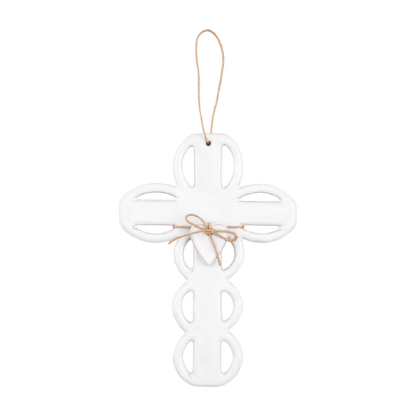 White Ceramic Scalloped Cross - 2 Sizes