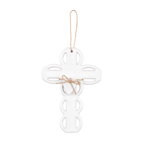 White Ceramic Scalloped Cross - 2 Sizes