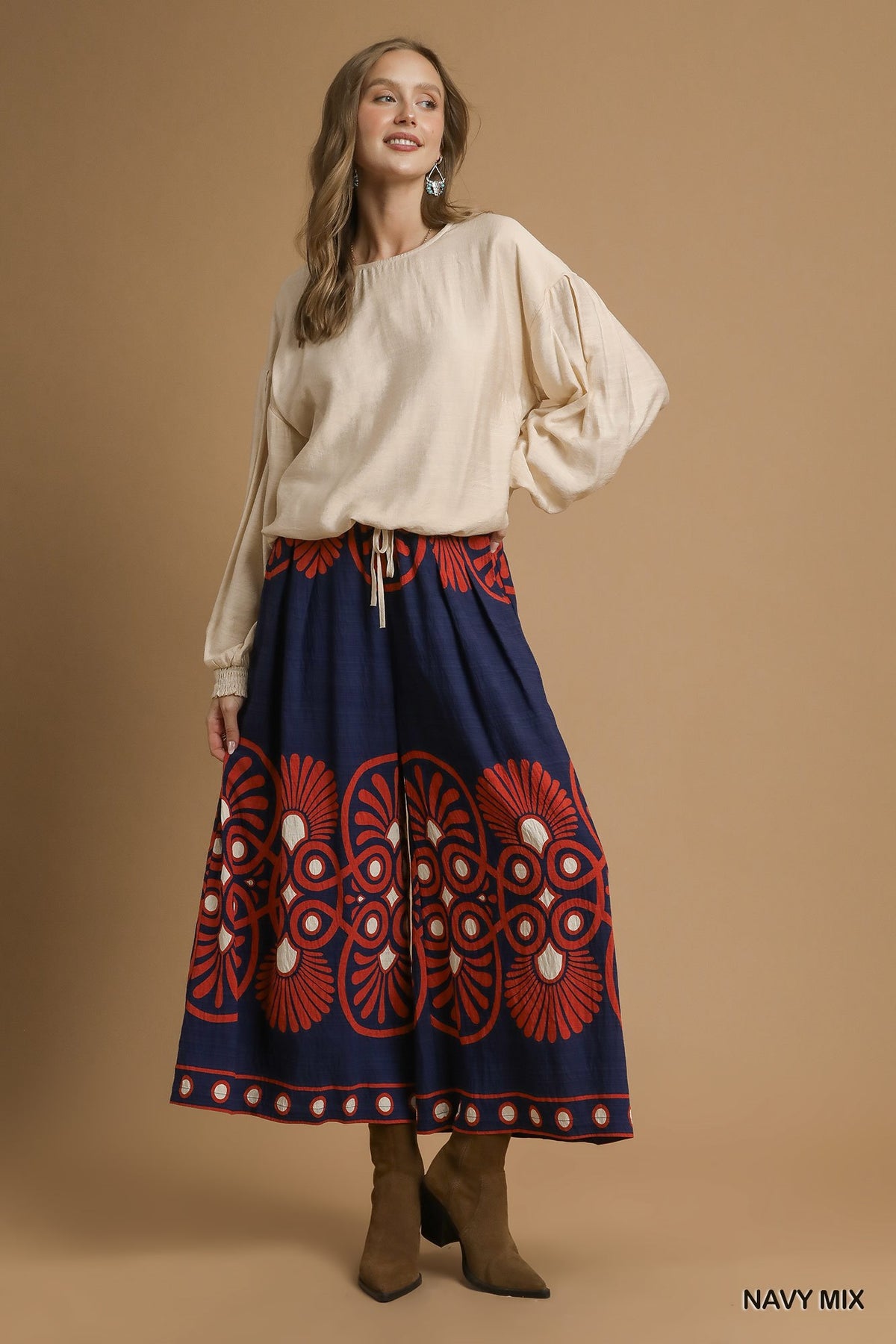Mix Boho Print Wide Leg Palazzo Pants