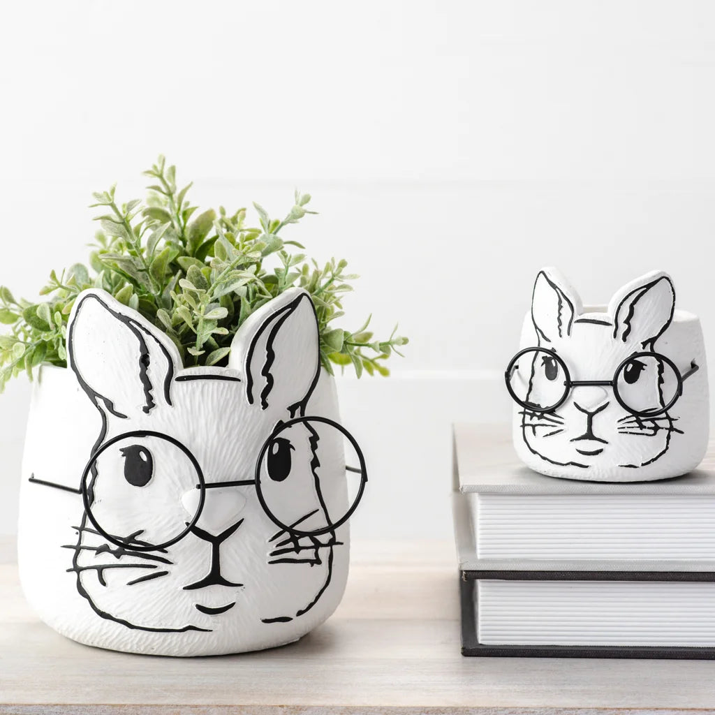Bunny Wearing Eyeglasses Planter - 2 Sizes