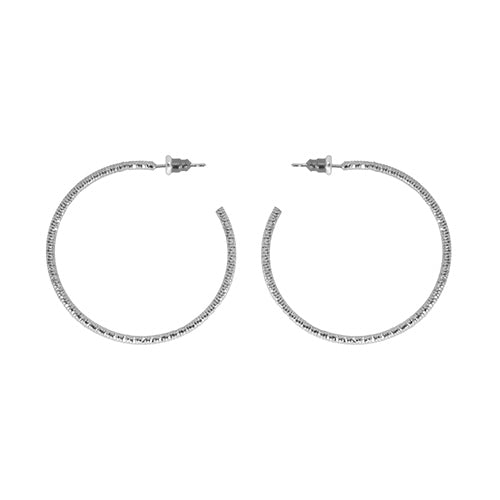 Silver Color Thick Textured Hoop Earrings