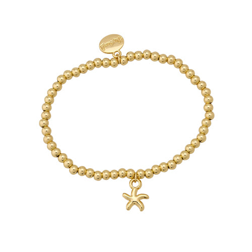 4MM Sea Life Gold Ball Water Resistant Roll On Bracelet with Starfish Charm