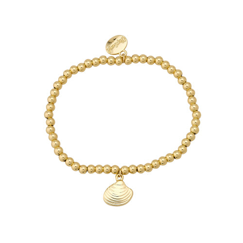 4MM Sea Life Gold Ball Water Resistant Roll On Bracelet with Shell Charm
