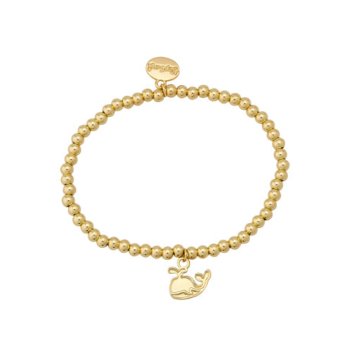 4MM Sea Life Gold Ball Water Resistant Roll On Bracelet with Whale Charm