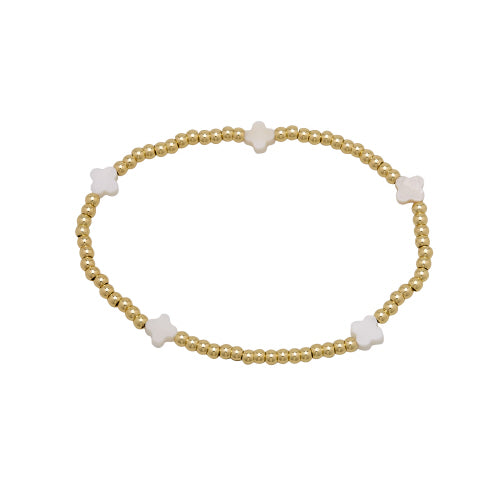 3MM Water Resistant Gold Ball with 5 Shell Clovers Bracelet