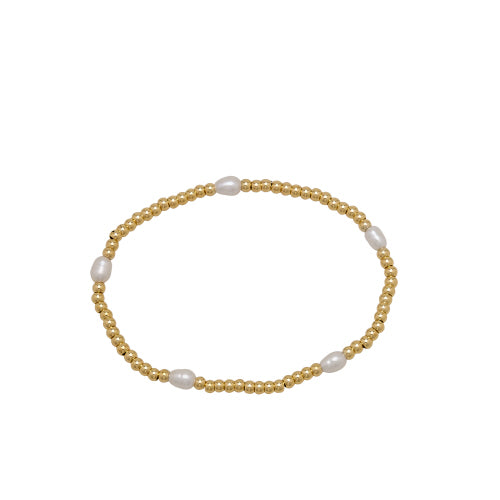 3MM Water Resistant Gold Ball Bracelet with Rice Pearls