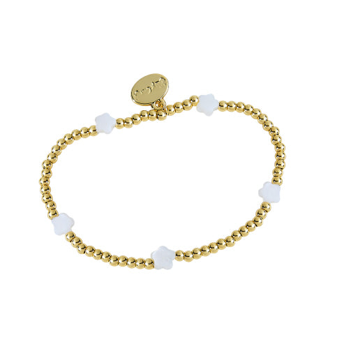 3MM Water Resistant Gold Ball Bracelet with 5 Shell Flowers