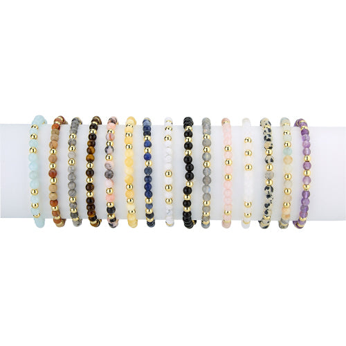 3MM Water Resistant Gold Ball Bracelets with Gemstones - 7 Styles