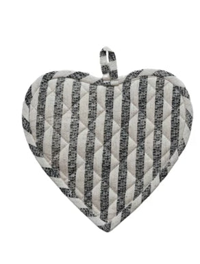 Cotton Quilted Heart Shaped Pot Holder with Stripes - 3 Styles. Each Sold Separately.