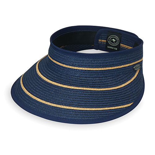 Savannah Visor Wallaroo Hat in Navy with Camel Stripes