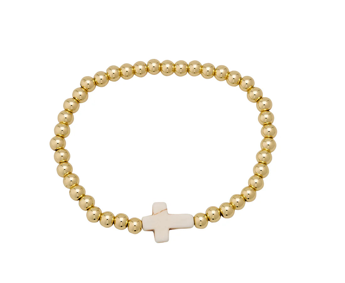 5mm H20 Resistant 14kt Gold Ball with Stone Cross White