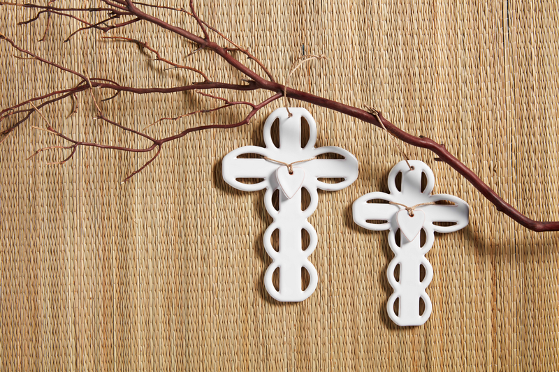 White Ceramic Scalloped Cross - 2 Sizes