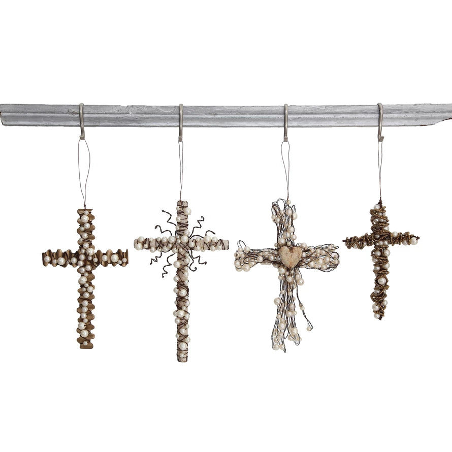 Wire Cross with Beads Ornament - 4 Styles