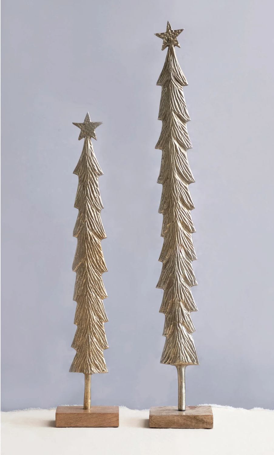 Brass Finish Cast Metal 30.25" Christmas Tree with Mango Wood Base