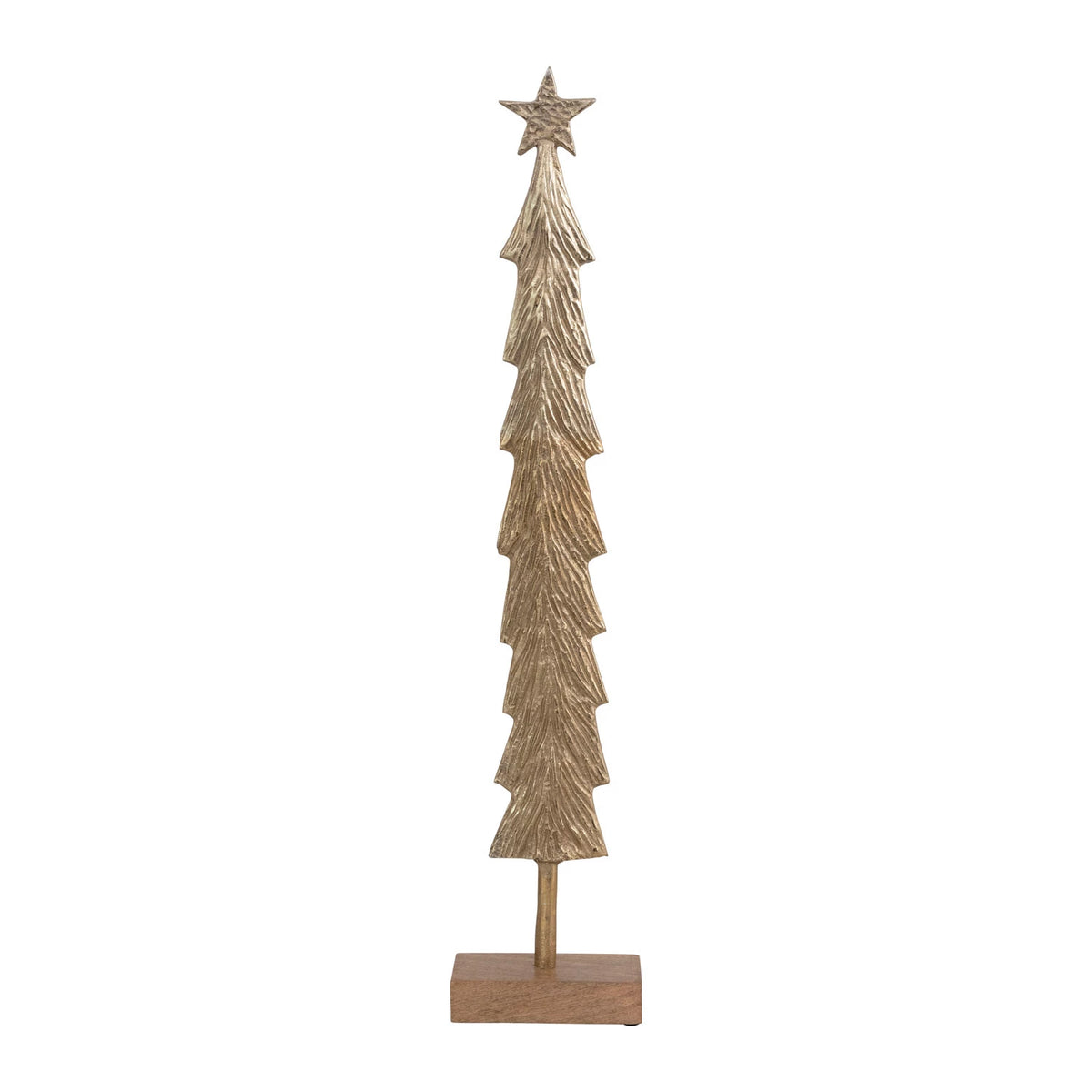Brass Finish Cast Metal 30.25" Christmas Tree with Mango Wood Base