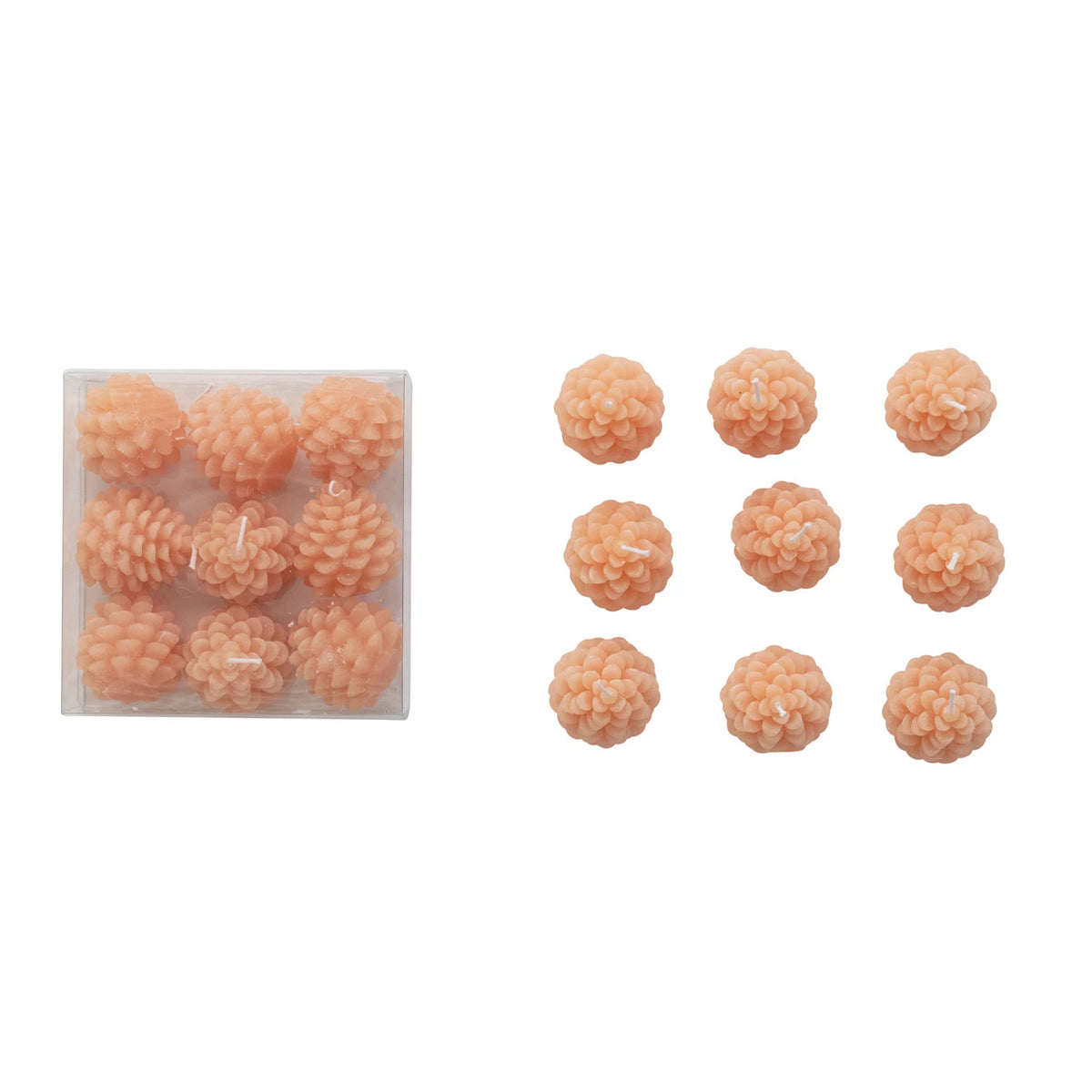 Blush Pink Color Set of 9 Unscented Pine Cone Shaped Tealights