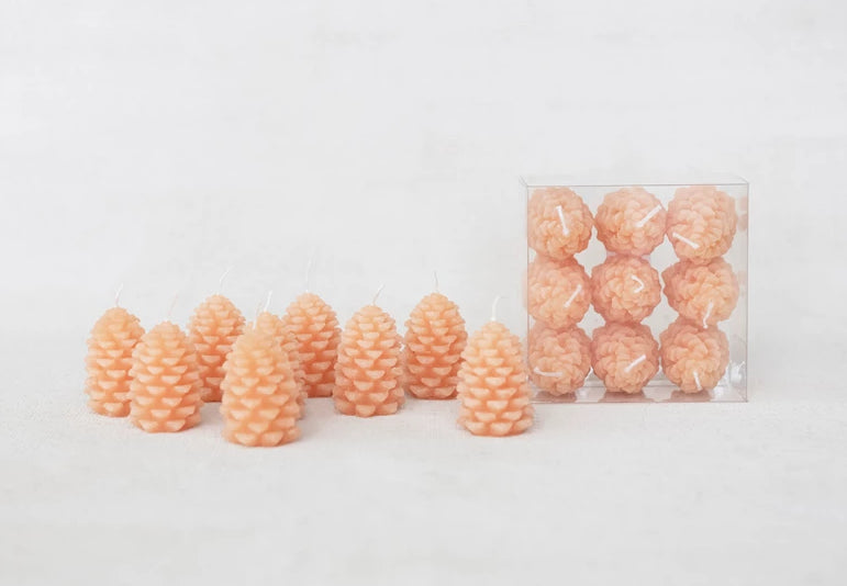 Blush Pink Color Set of 9 Unscented Pine Cone Shaped Tealights