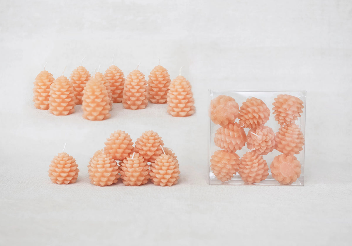 Blush Pink Color Set of 9 Unscented Pine Cone Shaped Tealights