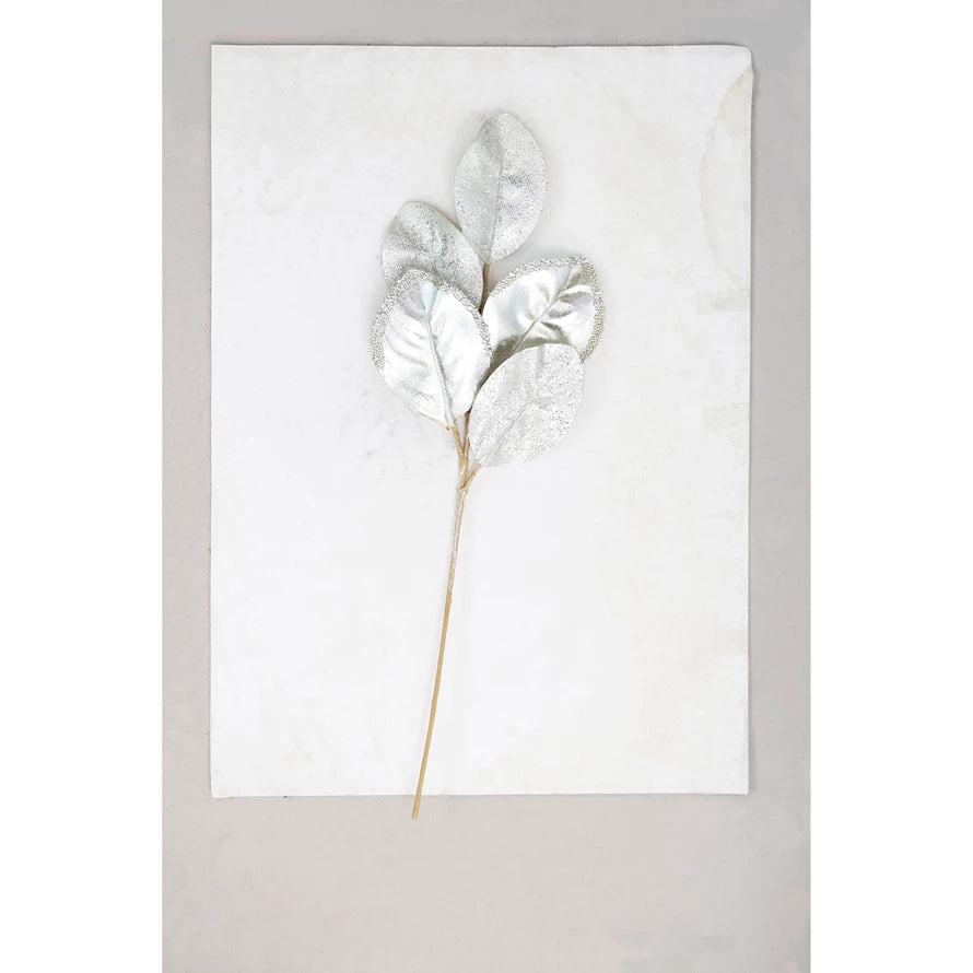 Magnolia 23" Silver Faux Leaf Plume