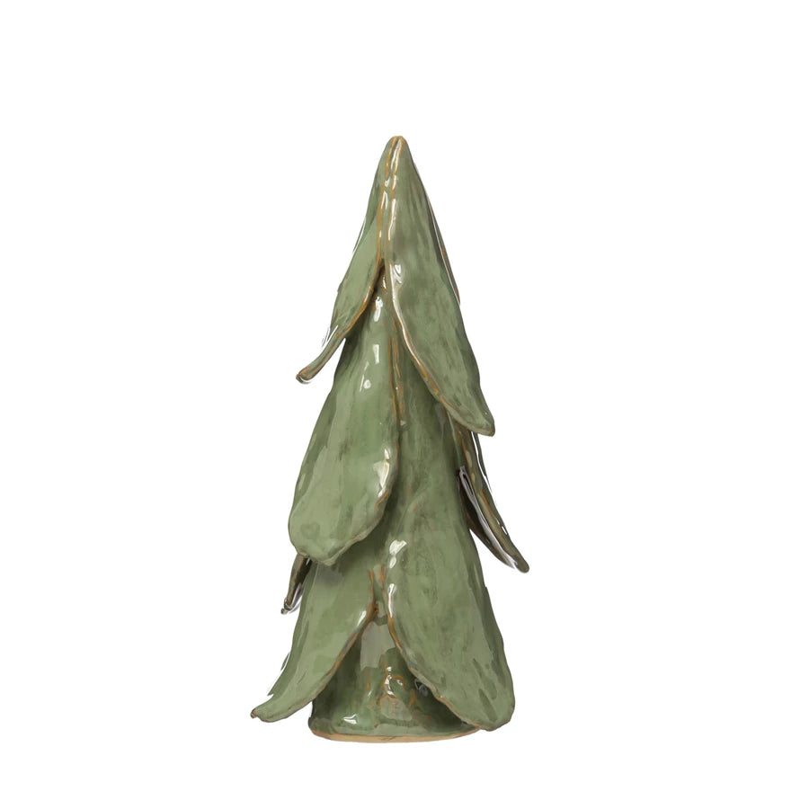 5-1/2" Round x 11"H Handmade Stoneware Tree, Reactive Glaze, Mint Color