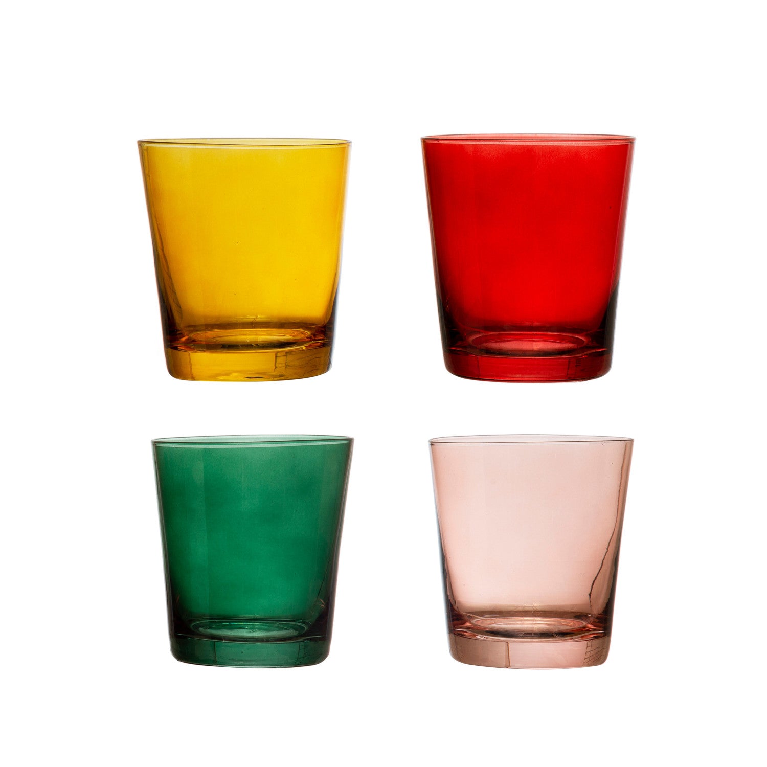 3-1/2" Round x 4"H 12 oz. Low Ball Drinking Glass, 4 Colors