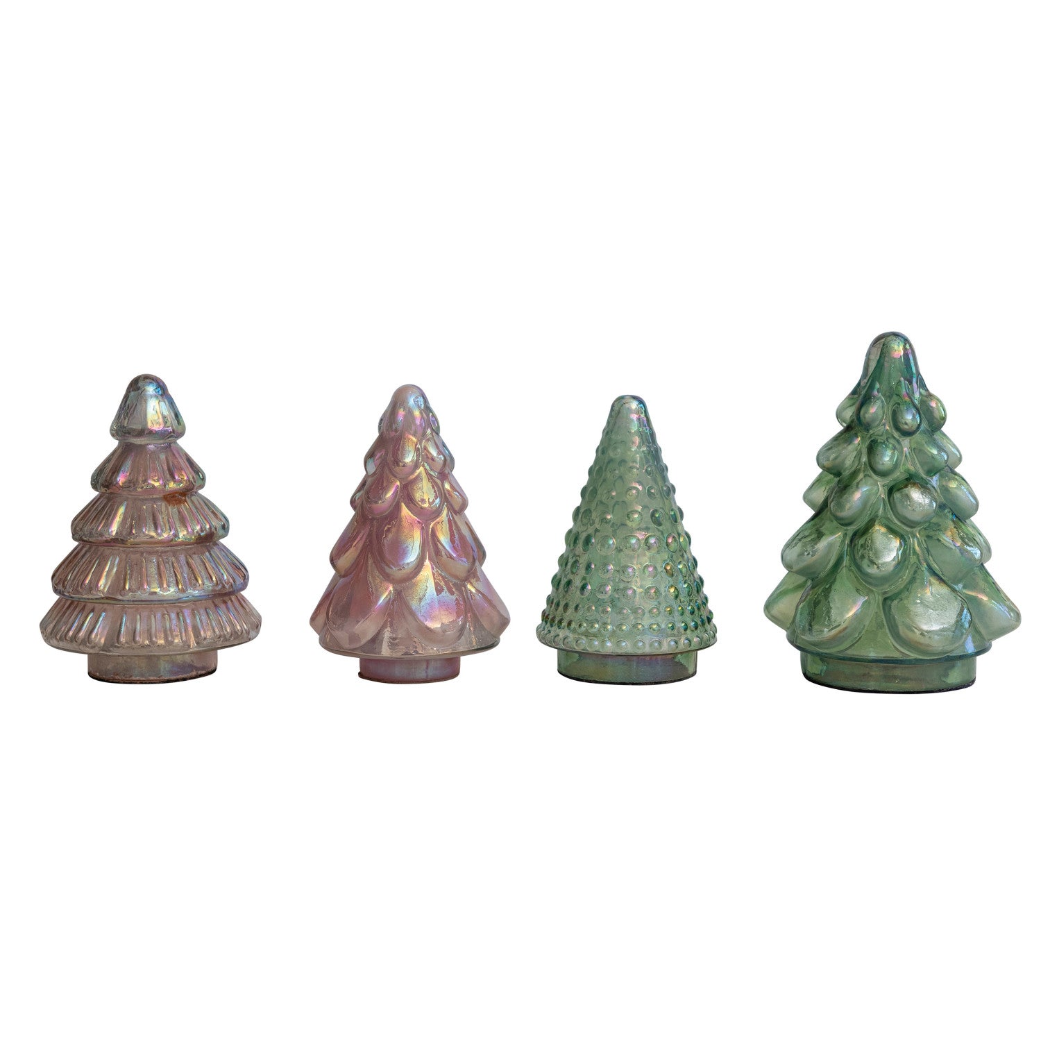 5-1/4" Round x 6-3/4"H Embossed Mercury Glass Tree, 3 Styles, 4 Iridescent Colors