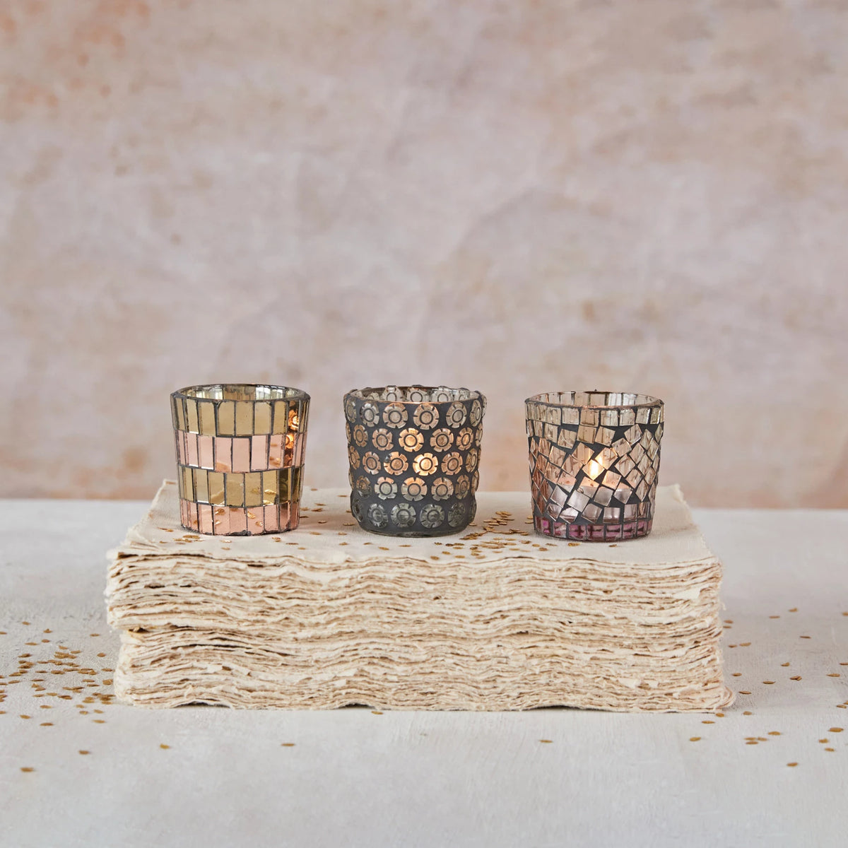 Glass Mosaic Votive Holder - 3 Styles