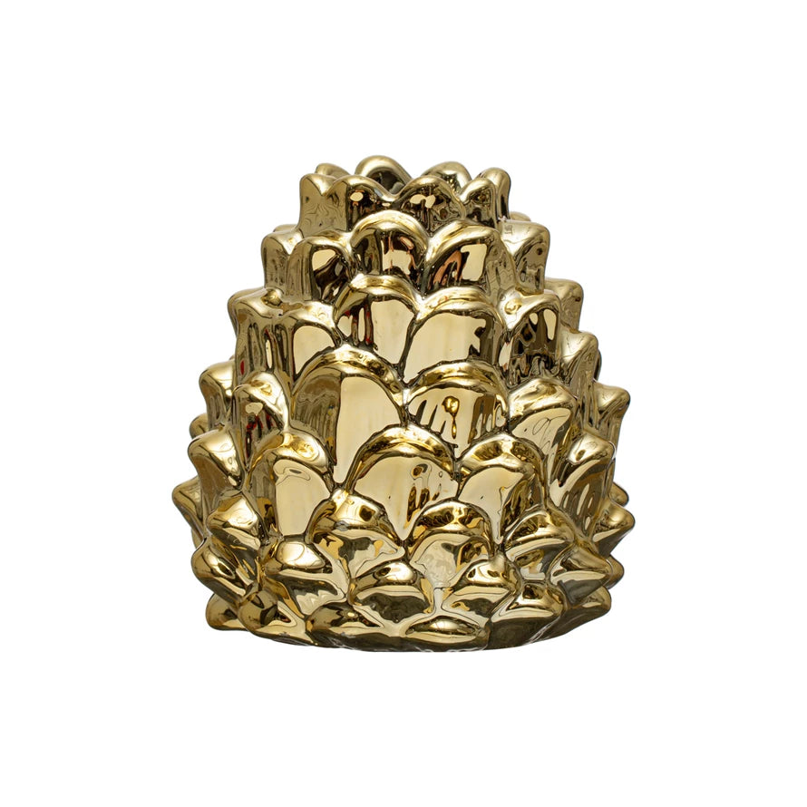 Pinecone Stoneware 3" Taper Holder in Gold Finish