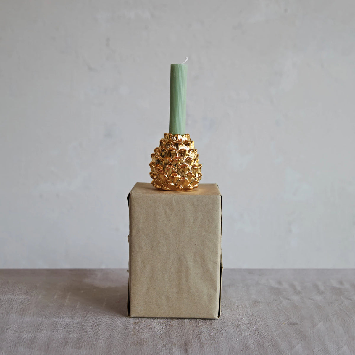 Pinecone Stoneware 3" Taper Holder in Gold Finish