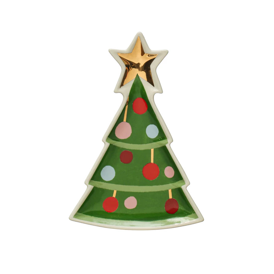 Hand-Painted Stoneware Christmas Tree Shaped Plate