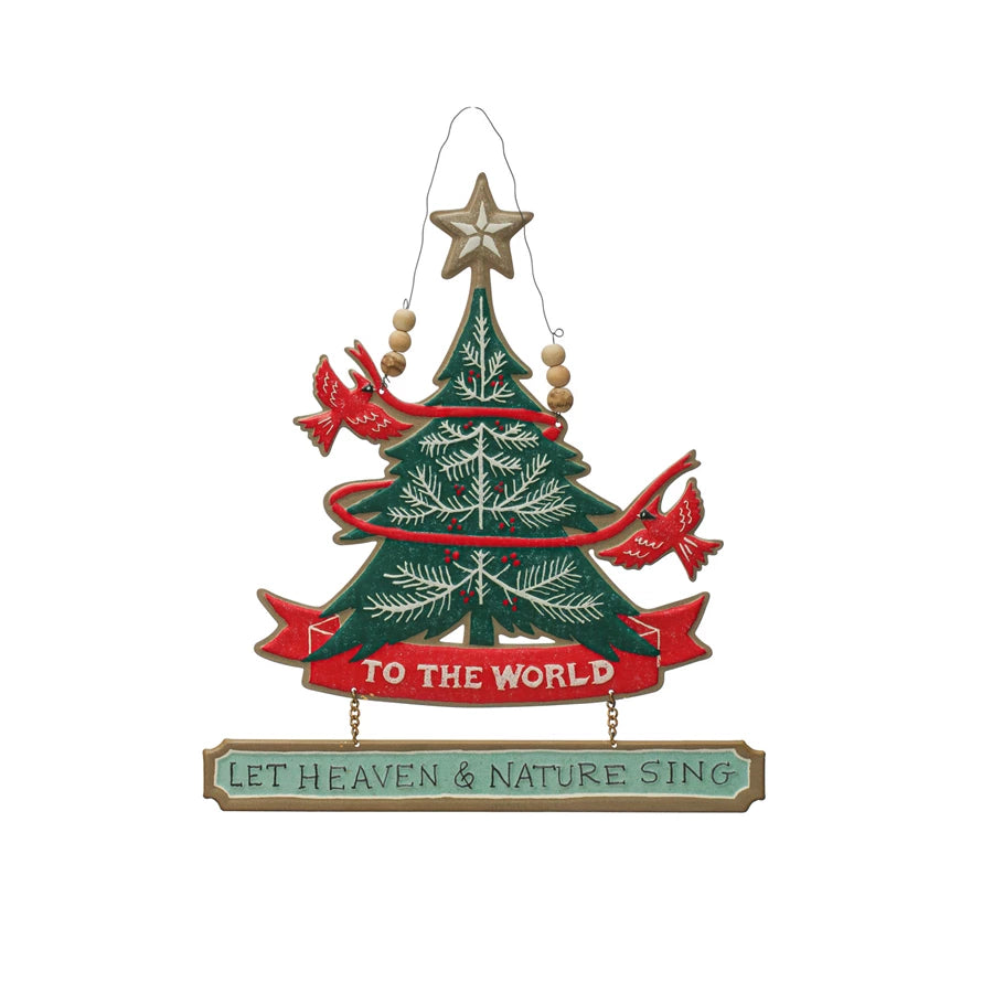 Joy To The World Embossed Metal Christmas Tree Wall Hanging