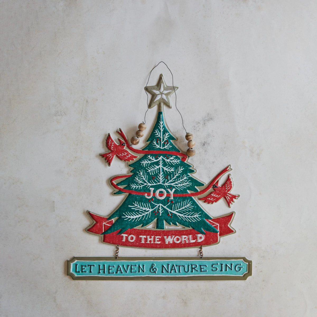 Joy To The World Embossed Metal Christmas Tree Wall Hanging