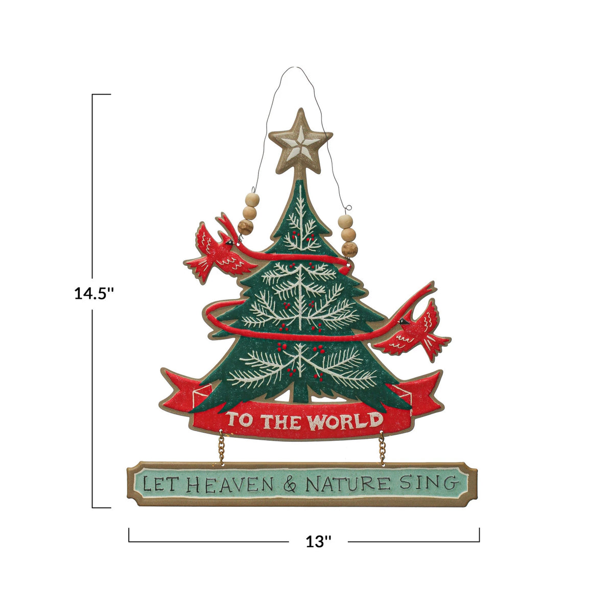 Joy To The World Embossed Metal Christmas Tree Wall Hanging