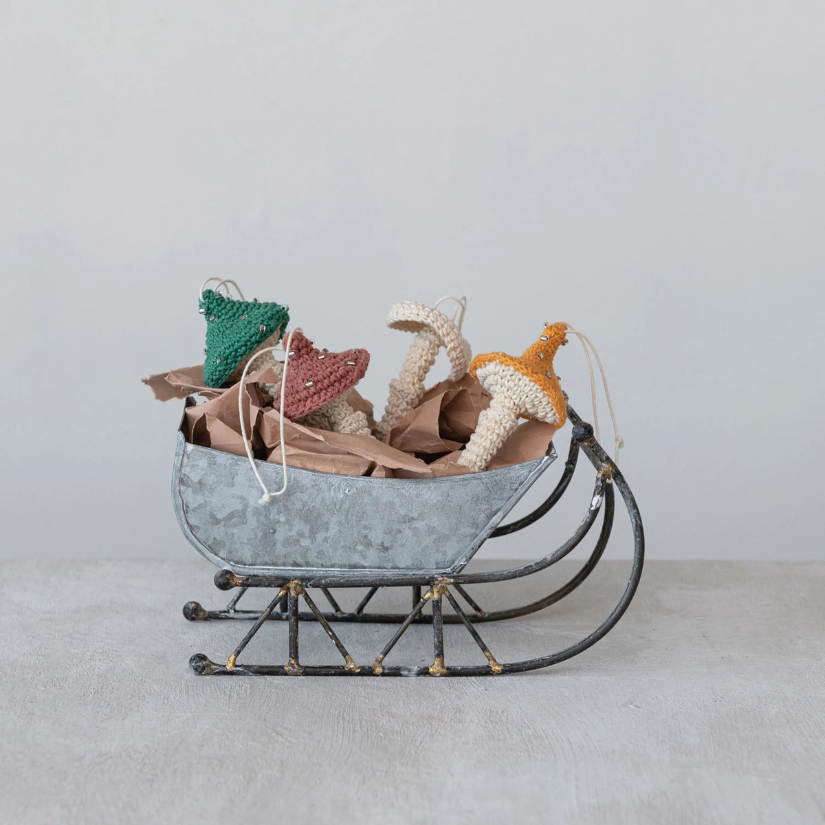 Beaded Cotton Crocheted Mushroom Ornament - 4 Styles