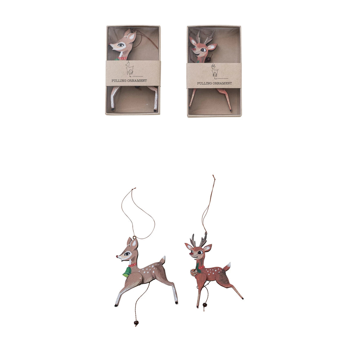 Recycled Paper & MDF Deer Pull Ornament - 2 Styles