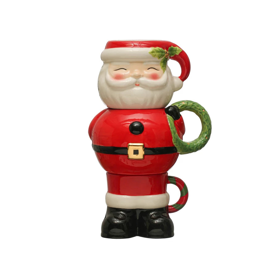 7 oz., 12 oz. and 20 oz. Hand-Painted Stackable Santa Mugs - Set of 3