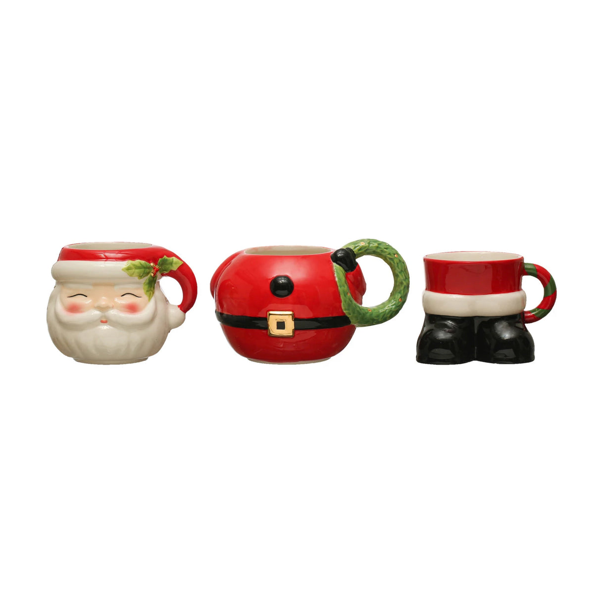 7 oz., 12 oz. and 20 oz. Hand-Painted Stackable Santa Mugs - Set of 3