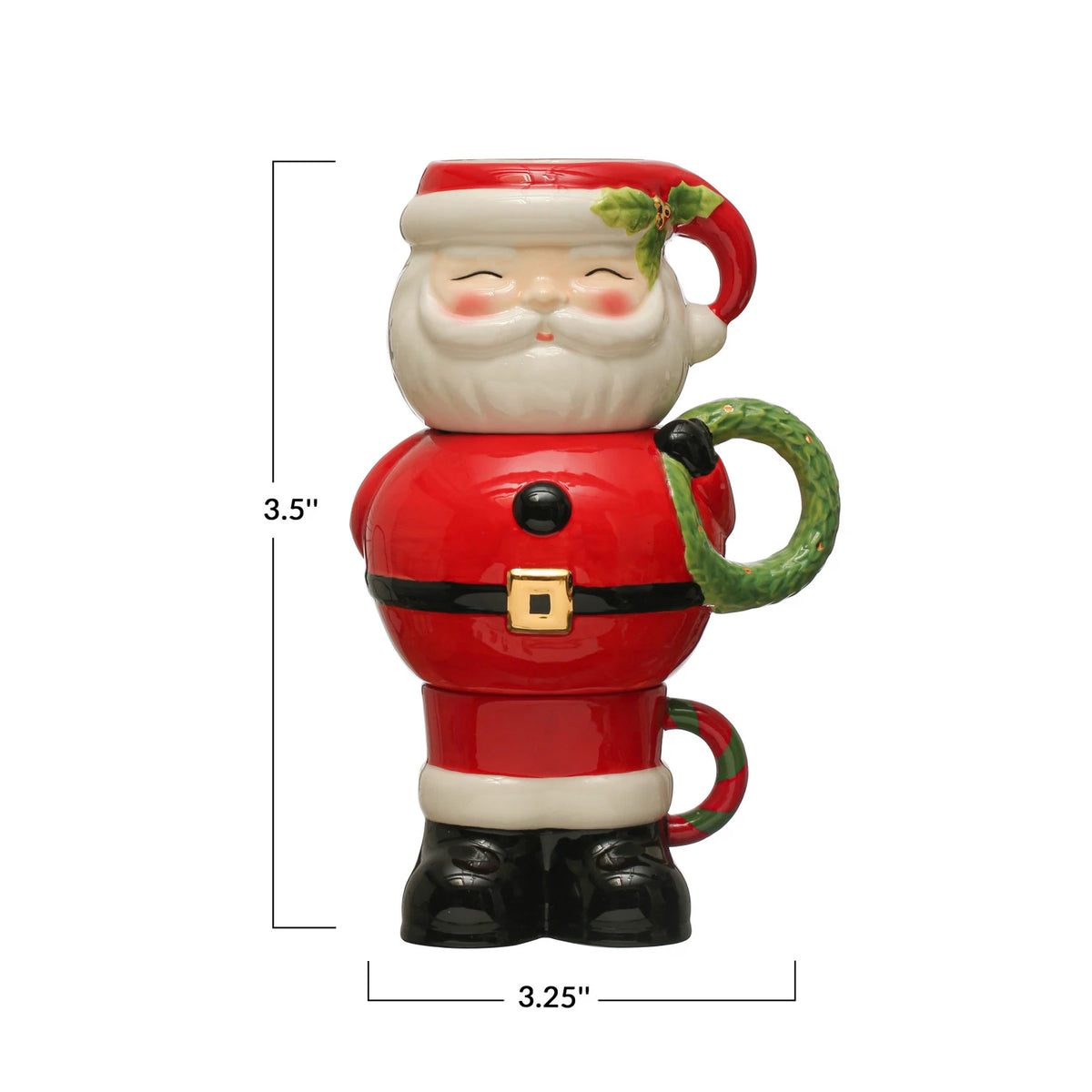 7 oz., 12 oz. and 20 oz. Hand-Painted Stackable Santa Mugs - Set of 3
