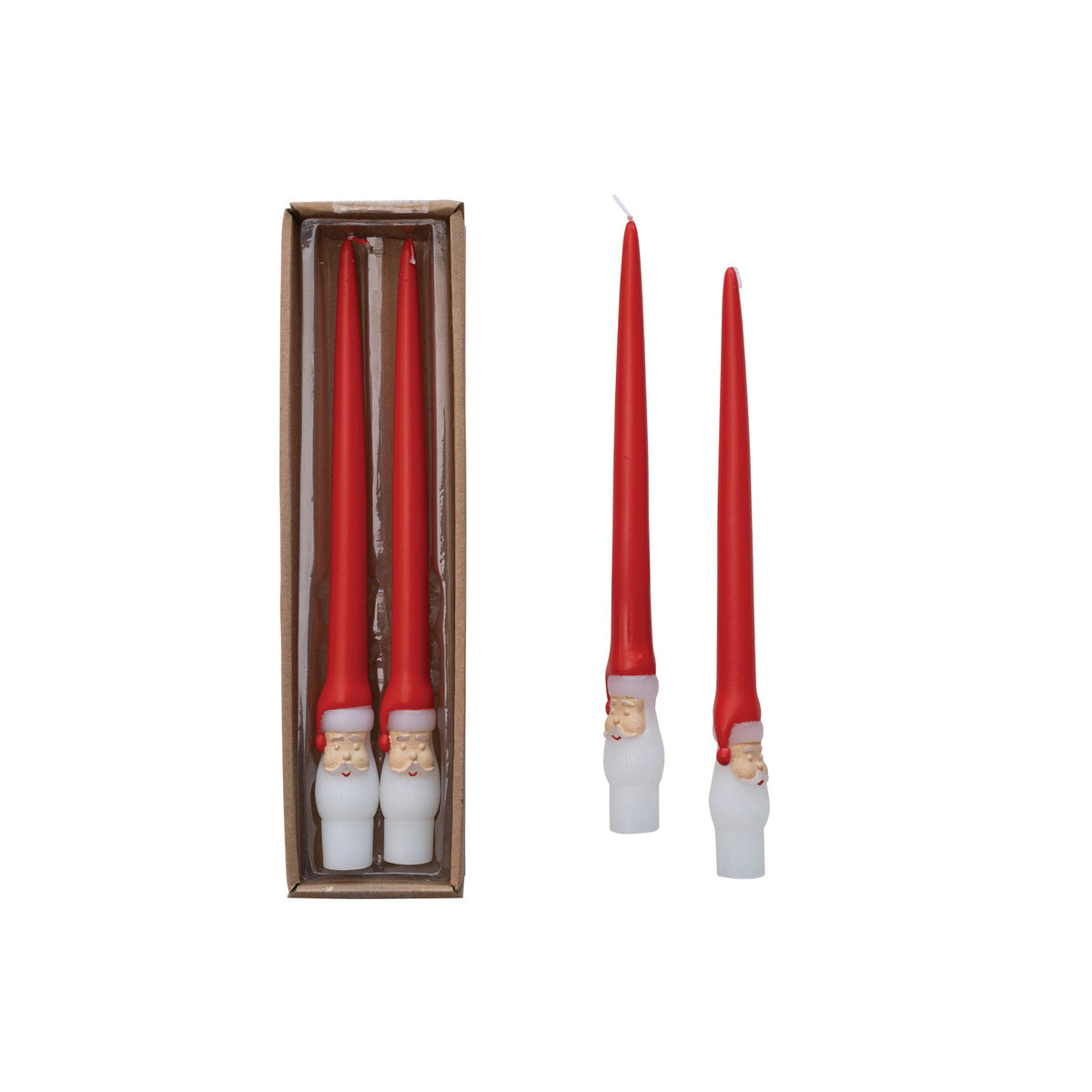 10"H Unscented Santa Taper Candles in Box, Set of 2 (Approximate Burn Time 3 Hours)